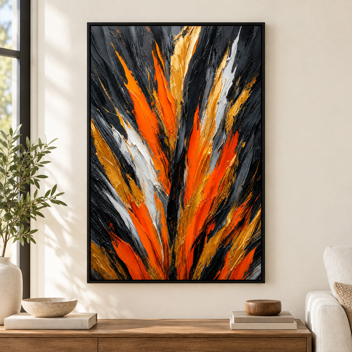 Orange Upstream Force Abstract Canvas Wall Art | black_independent_close