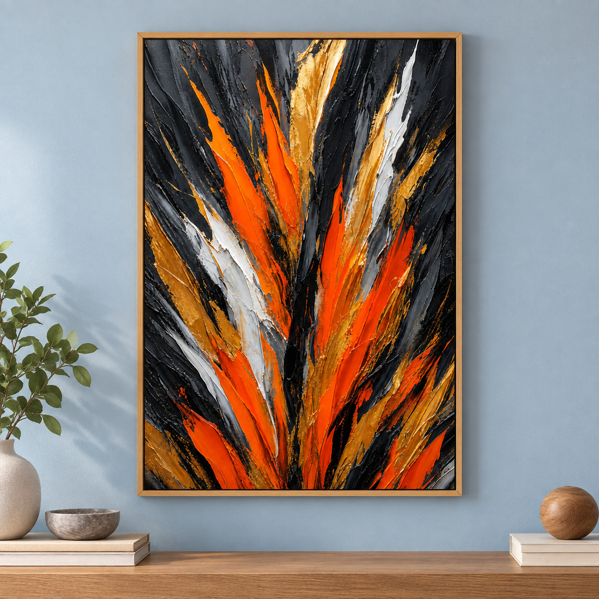 Orange Upstream Force Abstract Canvas Wall Art | brown_independent_close