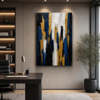 Gold Blue Vertical Ascent Palette Knife Abstract Canvas Wall Art - 02_wall_scene