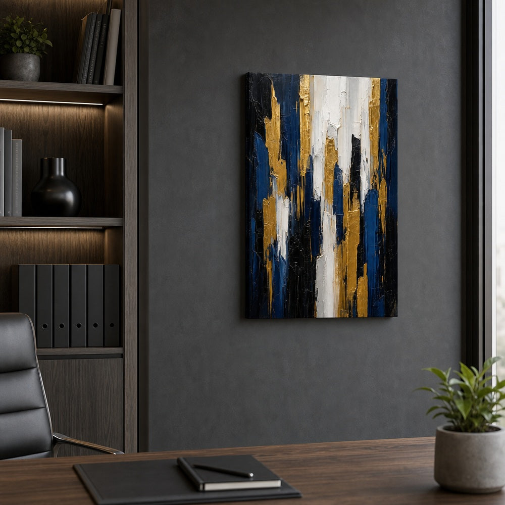 Gold Blue Vertical Ascent Palette Knife Abstract Canvas Wall Art - 04_sku_12x18_wall