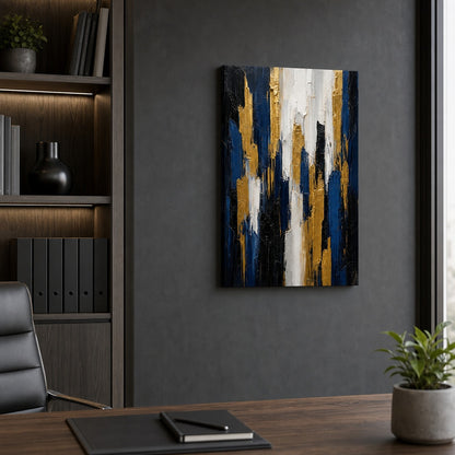 Gold Blue Vertical Ascent Palette Knife Abstract Canvas Wall Art - 04_sku_12x18_wall