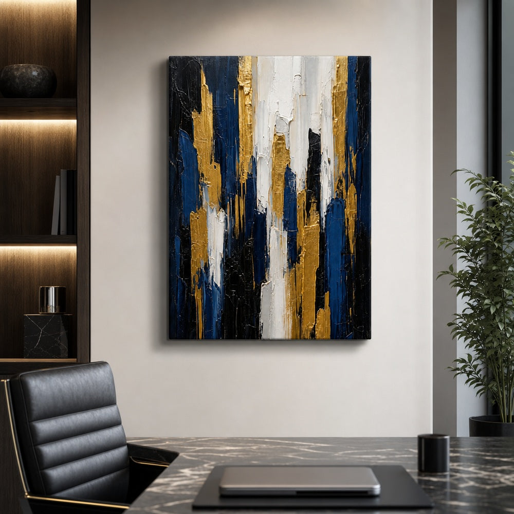 Gold Blue Vertical Ascent Palette Knife Abstract Canvas Wall Art - 05_sku_18x24_wall