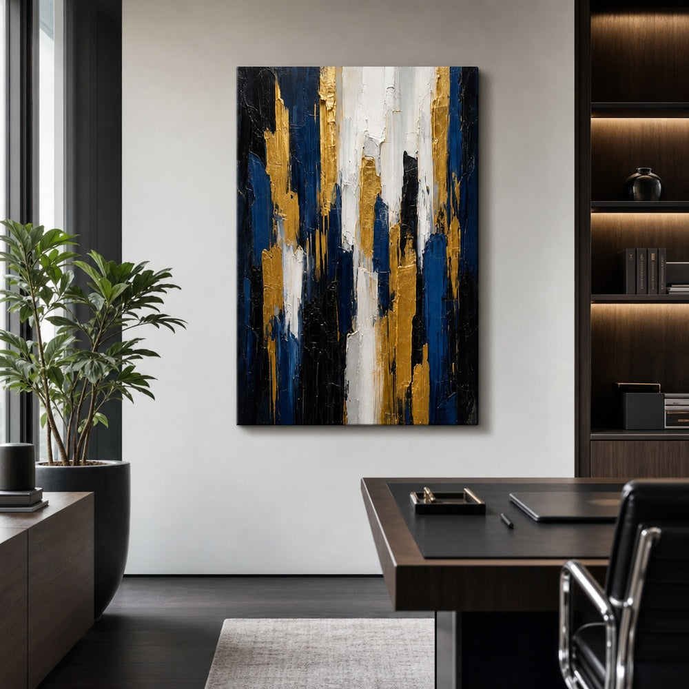 Gold Blue Vertical Ascent Palette Knife Abstract Canvas Wall Art - 06_sku_24x36_wall