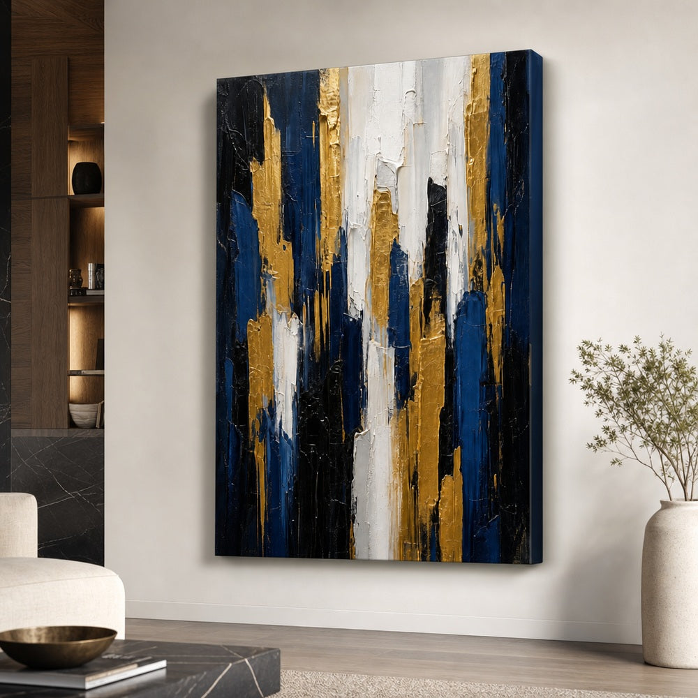 Gold Blue Vertical Ascent Palette Knife Abstract Canvas Wall Art - 07_sku_30x40_wall