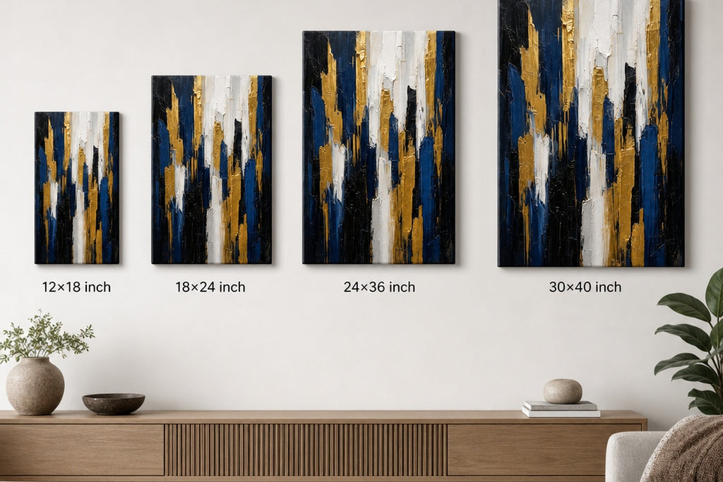Gold Blue Vertical Ascent Palette Knife Abstract Canvas Wall Art - 08_size_comparison