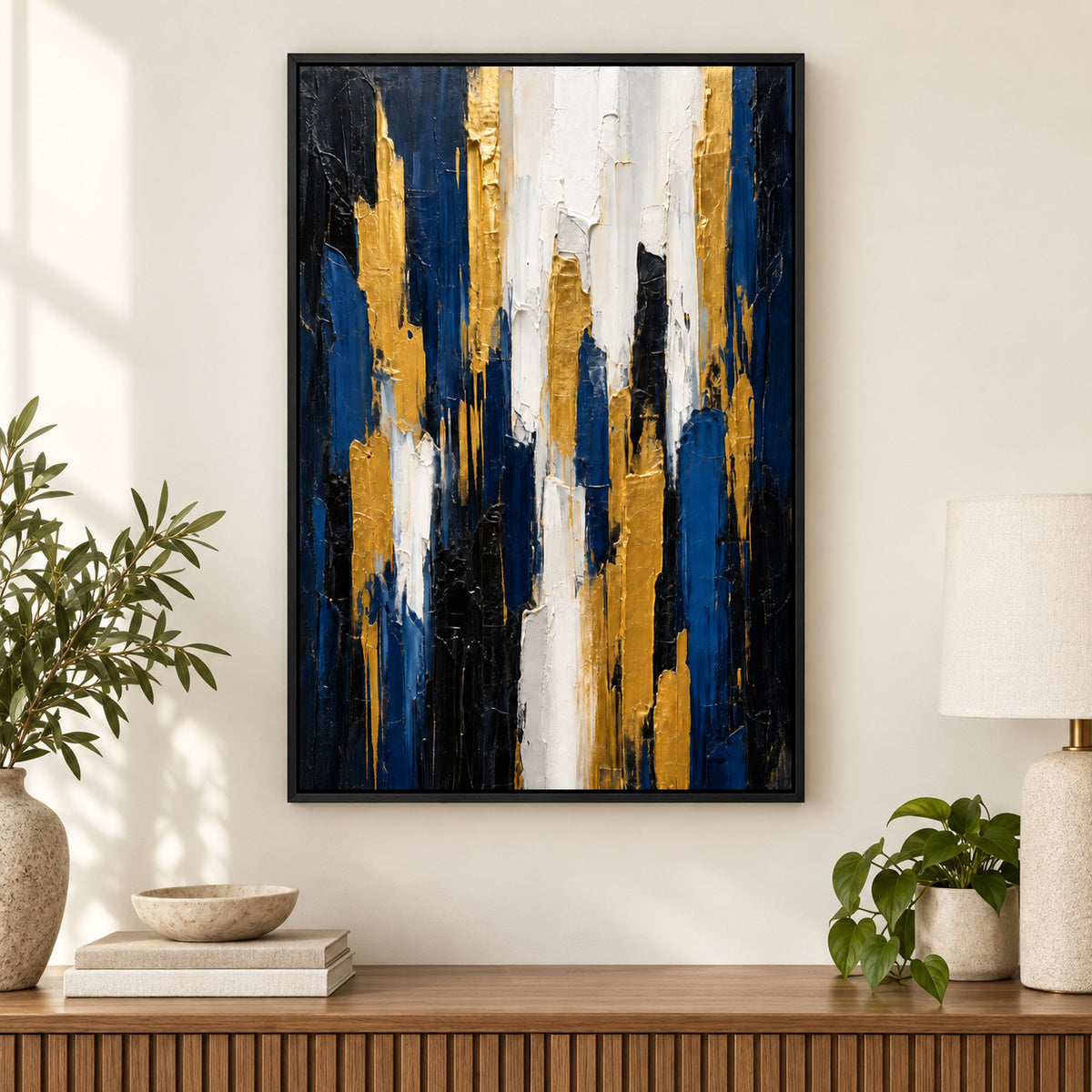 Gold Blue Vertical Ascent Canvas Wall Art | black_independent_close