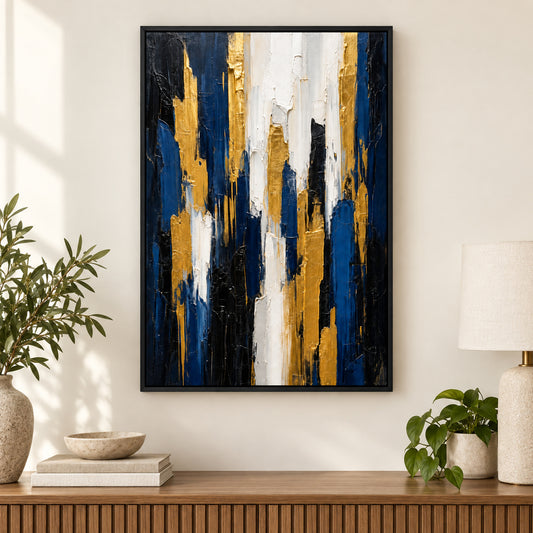 Gold Blue Vertical Ascent Canvas Wall Art | black_independent_close