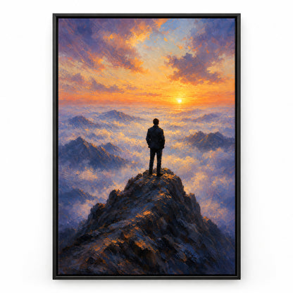 Wanderer Above Mist Impressionistic Sunrise Canvas Wall Art | black_sku