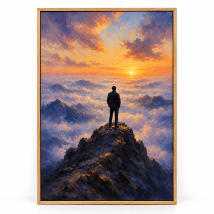 Wanderer Above Mist Impressionistic Sunrise Canvas Wall Art | brown_sku