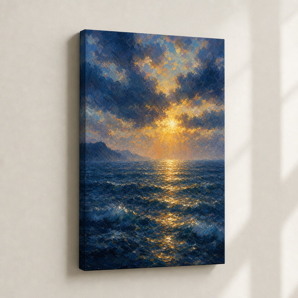 First Light Ocean Impressionistic Sunrise Canvas Wall Art - 04_sku_12x18_wall