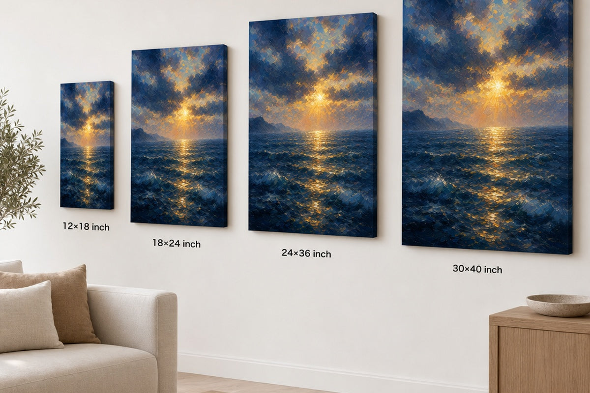 First Light Ocean Impressionistic Sunrise Canvas Wall Art - 08_size_comparison