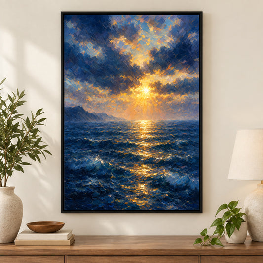 First Light Ocean Impressionistic Sunrise Canvas Wall Art | black_independent_close