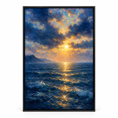 First Light Ocean Impressionistic Sunrise Canvas Wall Art | black_sku