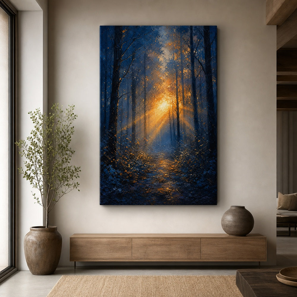 Forest Light Breakthrough Impressionistic Sunrise Canvas Wall Art - 06_sku_24x36_wall