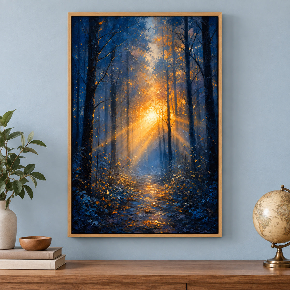 Forest Light Breakthrough Impressionistic Sunrise Canvas Wall Art | brown_independent_close