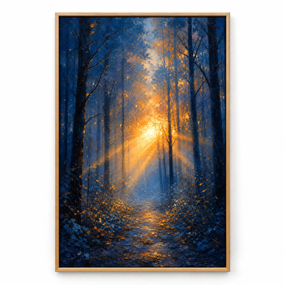 Forest Light Breakthrough Impressionistic Sunrise Canvas Wall Art | brown_sku