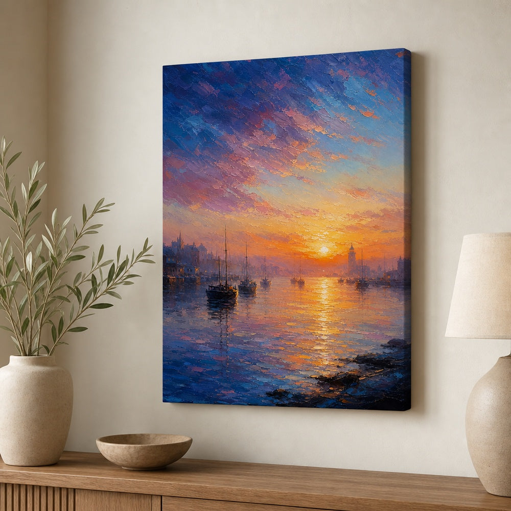 Harbor Dawn Resolve Impressionistic Sunrise Canvas Wall Art - 05_sku_18x24_wall