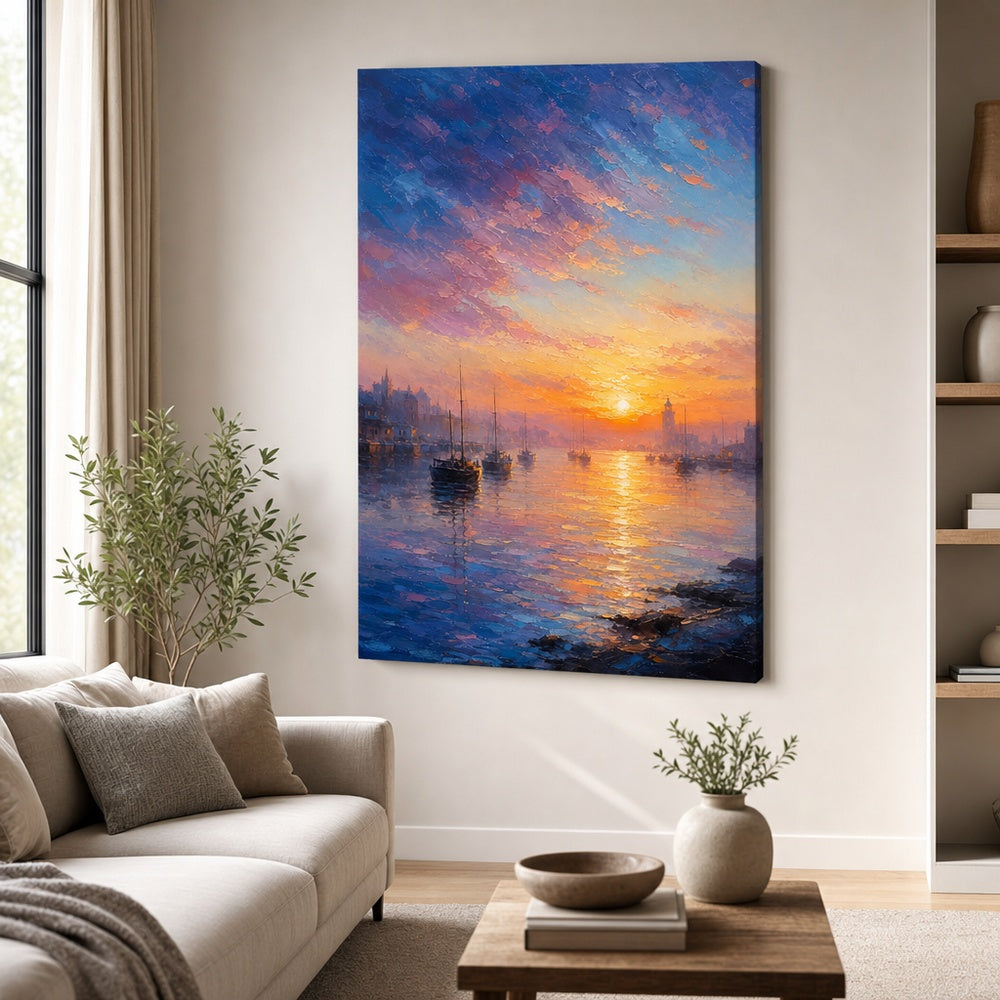 Harbor Dawn Resolve Impressionistic Sunrise Canvas Wall Art - 06_sku_24x36_wall