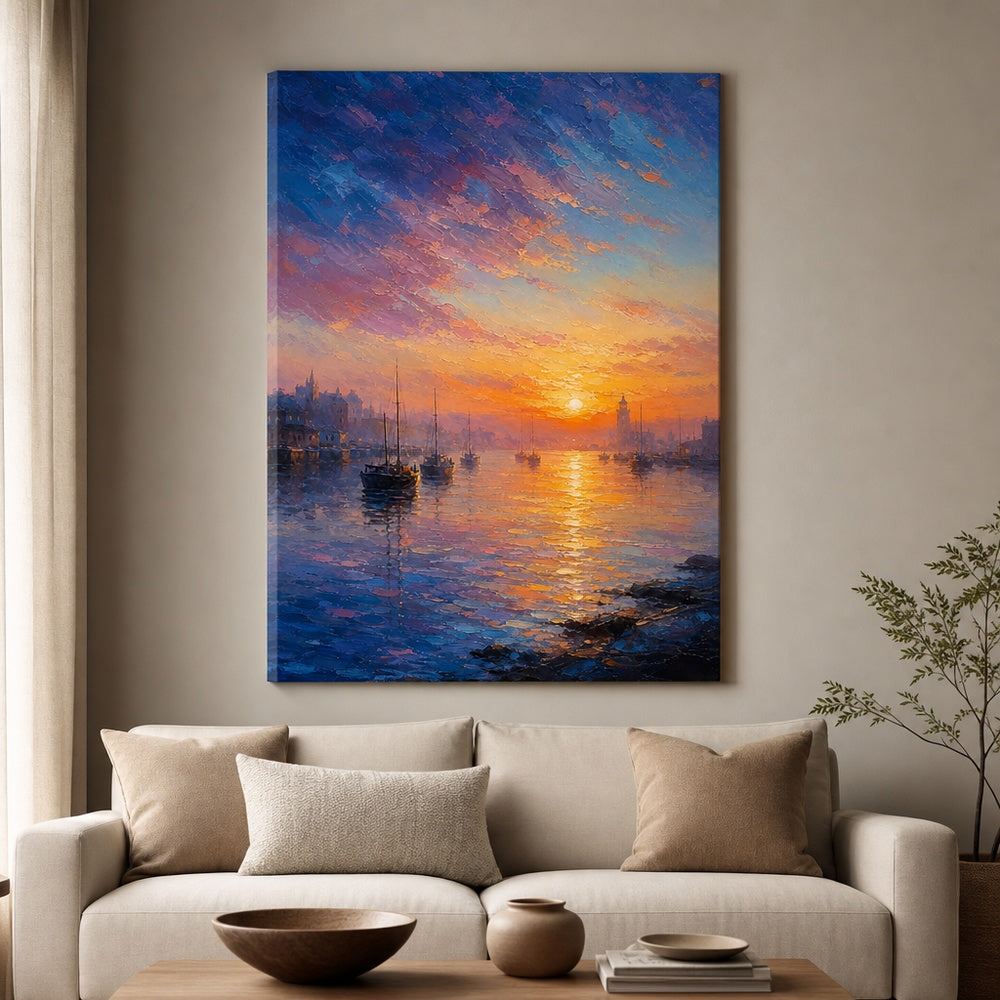 Harbor Dawn Resolve Impressionistic Sunrise Canvas Wall Art - 07_sku_30x40_wall