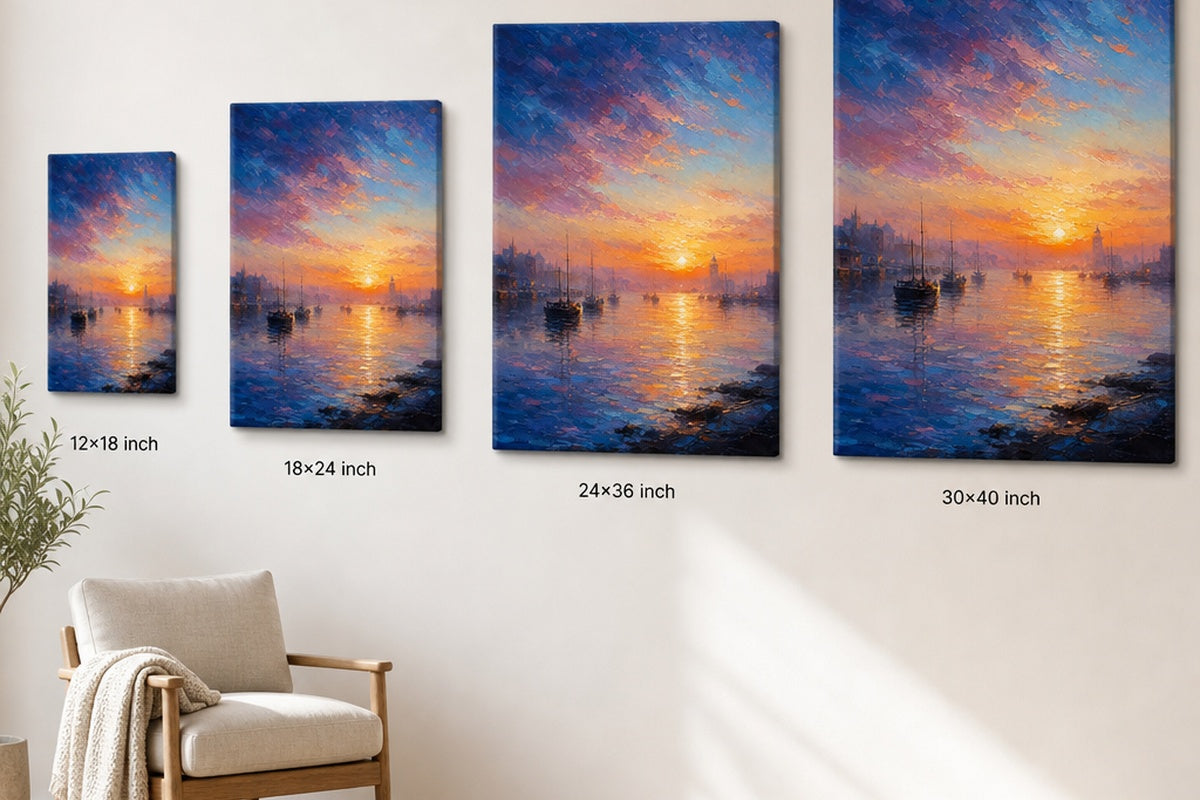 Harbor Dawn Resolve Impressionistic Sunrise Canvas Wall Art - 08_size_comparison