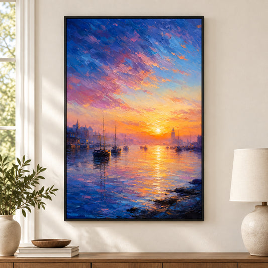 Harbor Dawn Resolve Impressionistic Sunrise Canvas Wall Art | black_independent_close
