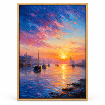 Harbor Dawn Resolve Impressionistic Sunrise Canvas Wall Art | brown_sku