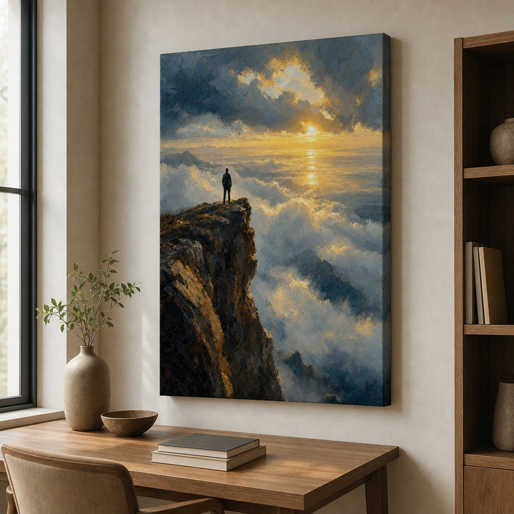 Cliff Sea of Light Impressionistic Sunrise Canvas Wall Art - 02_wall_scene