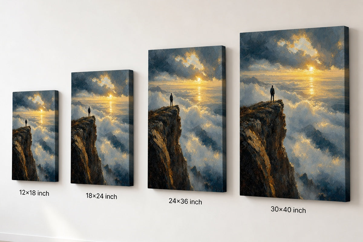 Cliff Sea of Light Impressionistic Sunrise Canvas Wall Art - 08_size_comparison