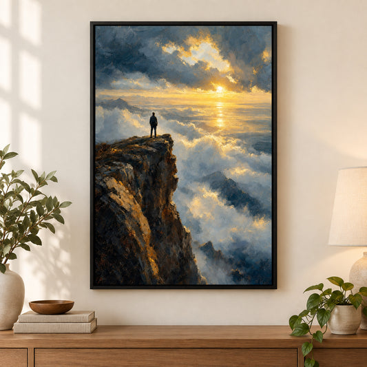 Cliff Sea of Light Impressionistic Sunrise Canvas Wall Art | black_independent_close