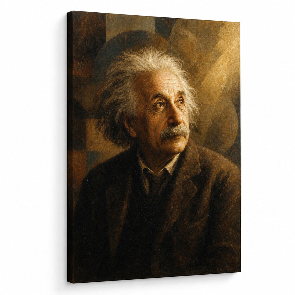 Einstein Gazing Light Vintage Portrait Canvas Wall Art - 01_main_white_left_wrap