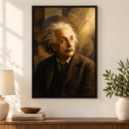 Einstein Gazing Light Vintage Portrait Canvas Wall Art | black_independent_close