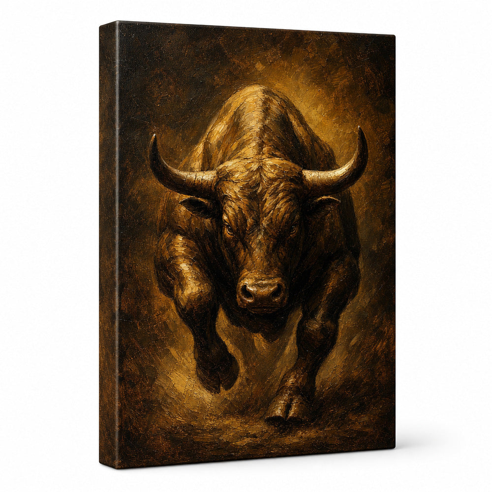 Bronze Bull Power Vintage Portrait Canvas Wall Art - 01_main_white_left_wrap