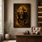 Bronze Bull Power Vintage Portrait Canvas Wall Art - 02_wall_scene