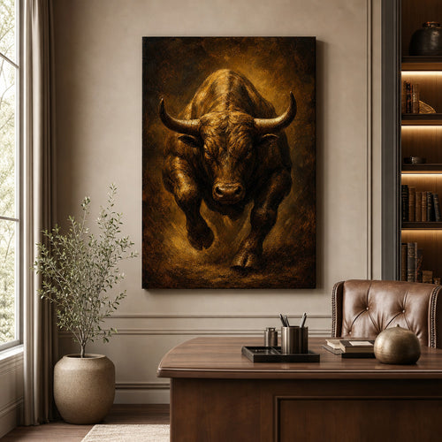 Bronze Bull Power Vintage Portrait Canvas Wall Art - 02_wall_scene