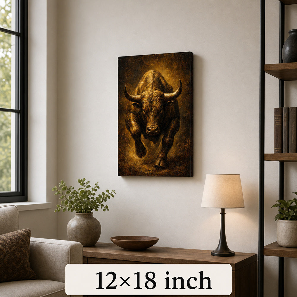 Bronze Bull Power Vintage Portrait Canvas Wall Art - 04_sku_12x18_wall