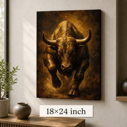 Bronze Bull Power Vintage Portrait Canvas Wall Art - 05_sku_18x24_wall