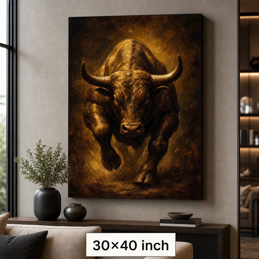 Bronze Bull Power Vintage Portrait Canvas Wall Art - 07_sku_30x40_wall