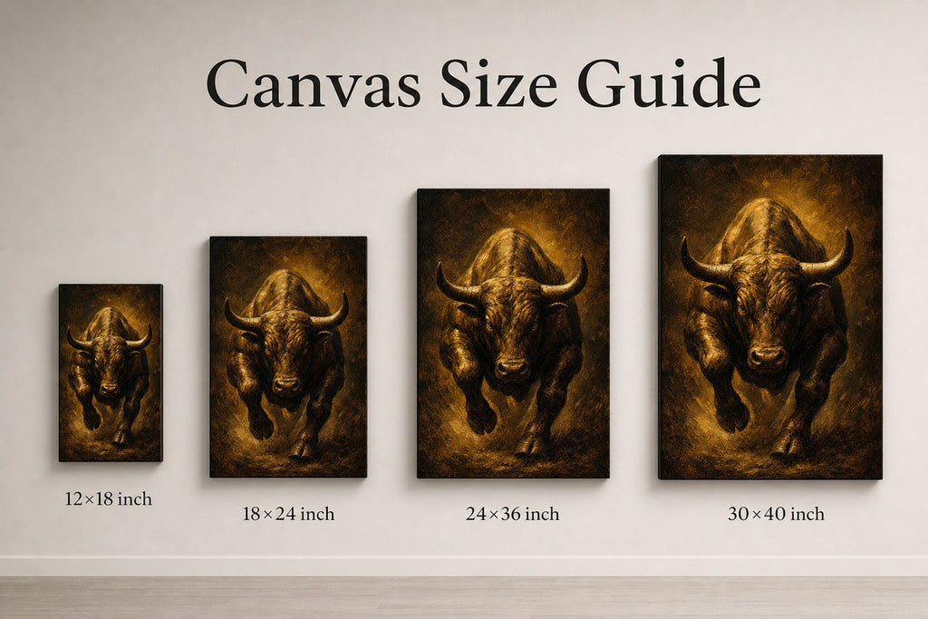 Bronze Bull Power Vintage Portrait Canvas Wall Art - 08_size_comparison