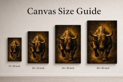 Bronze Bull Power Vintage Portrait Canvas Wall Art - 08_size_comparison