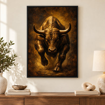 Bronze Bull Power Vintage Portrait Canvas Wall Art | black_independent_close
