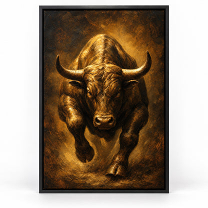 Bronze Bull Power Vintage Portrait Canvas Wall Art | black_sku