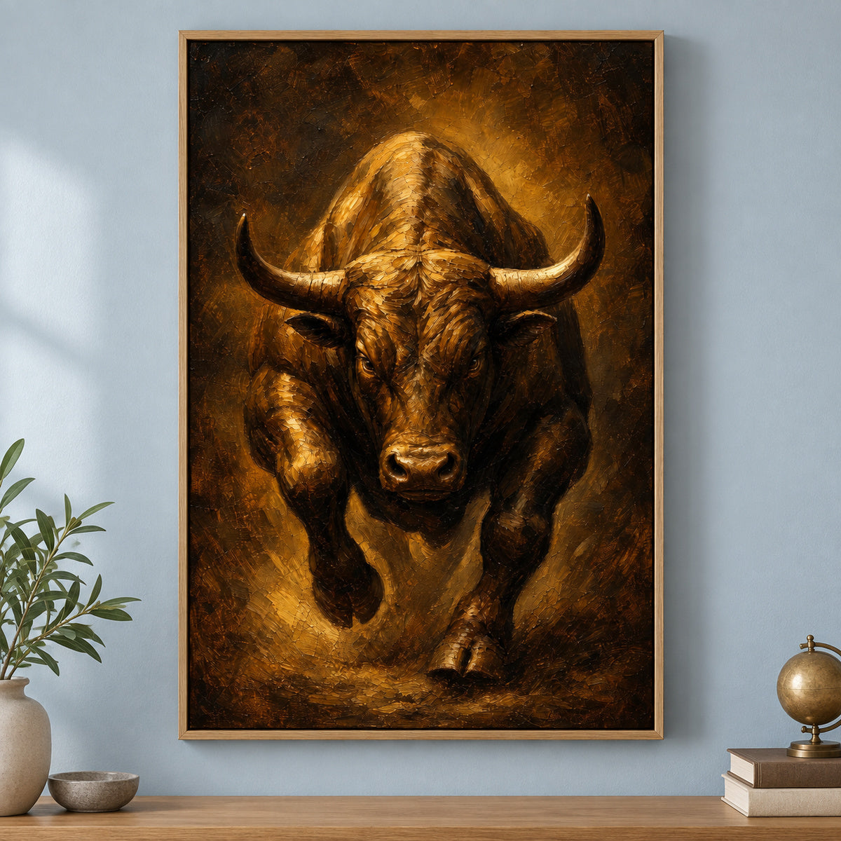 Bronze Bull Power Vintage Portrait Canvas Wall Art | brown_independent_close