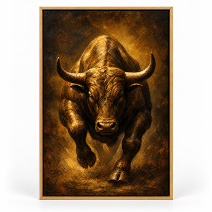 Bronze Bull Power Vintage Portrait Canvas Wall Art | brown_sku