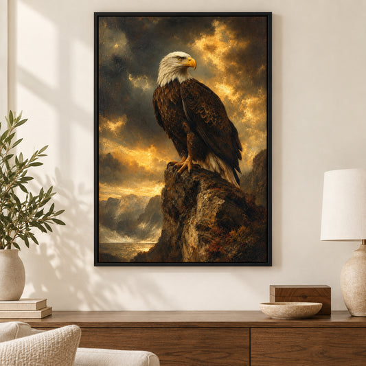 Eagle Commanding Sky Vintage Portrait Canvas Wall Art | black_independent_close
