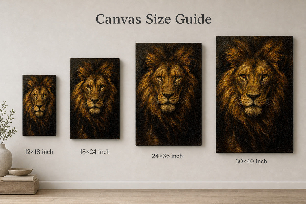 Lion Absolute Control Vintage Portrait Canvas Wall Art - 08_size_comparison