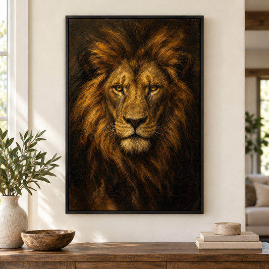Lion Absolute Control Vintage Portrait Canvas Wall Art | black_independent_close