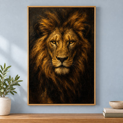 Lion Absolute Control Vintage Portrait Canvas Wall Art | brown_independent_close