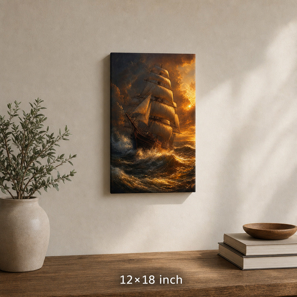 Golden Storm Flagship Classical Maritime Canvas Wall Art - 04_sku_12x18_wall