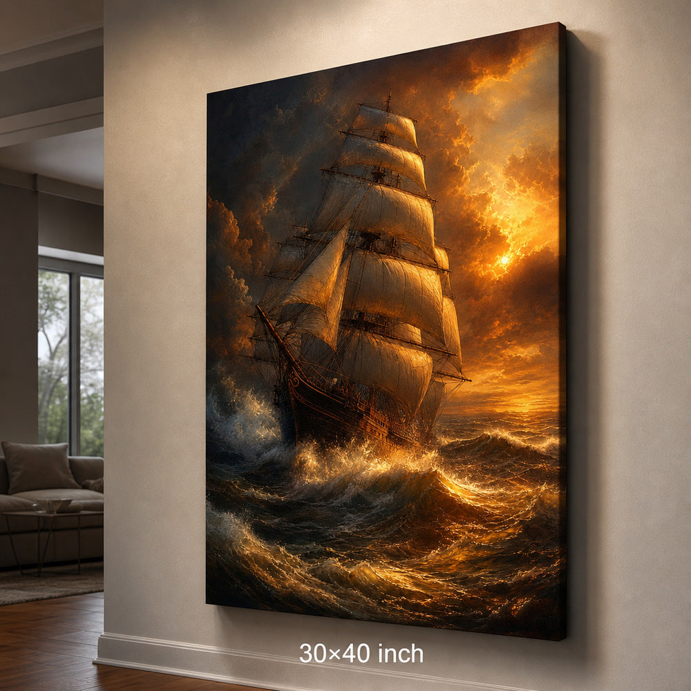 Golden Storm Flagship Classical Maritime Canvas Wall Art - 07_sku_30x40_wall