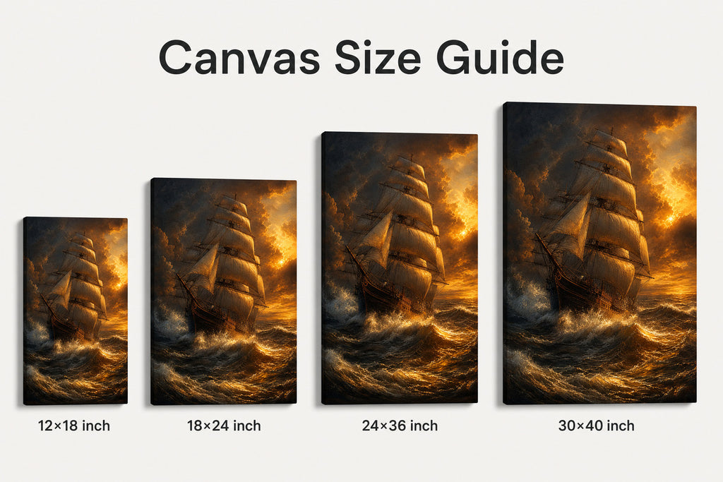 Golden Storm Flagship Classical Maritime Canvas Wall Art - 08_size_comparison